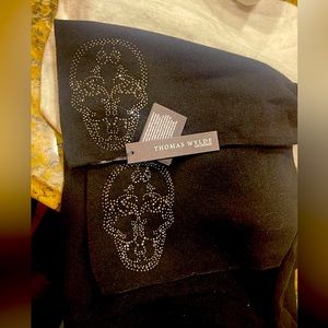 Thomas Wilde Cashmere Wool scarf- black crystal skull embellishments w/ tags
